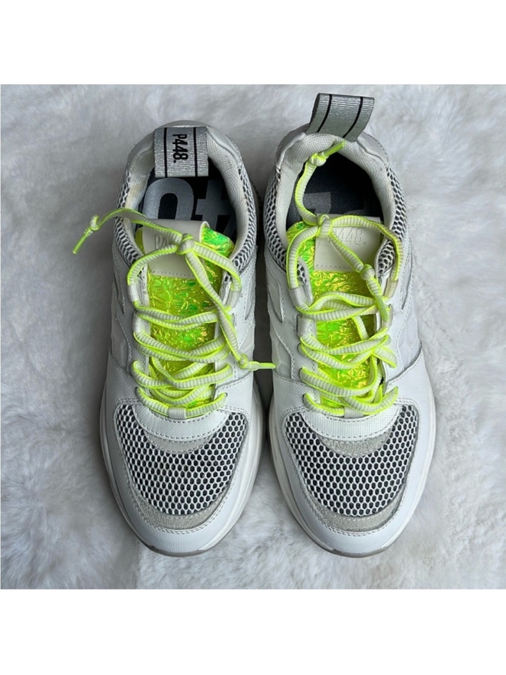P448 Women’s Sneakers in White &  Neon Yellow Accents Size 36